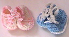 Baby booties lovingly made by Bobby Davidson, to be given to women who decide not to abort their babies